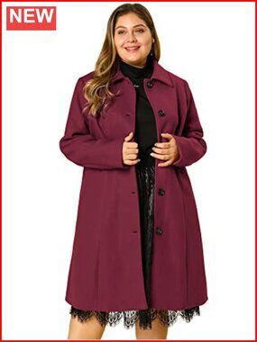 Plus Size Wool & Pea Coat Single Breasted Belted Longline Winter